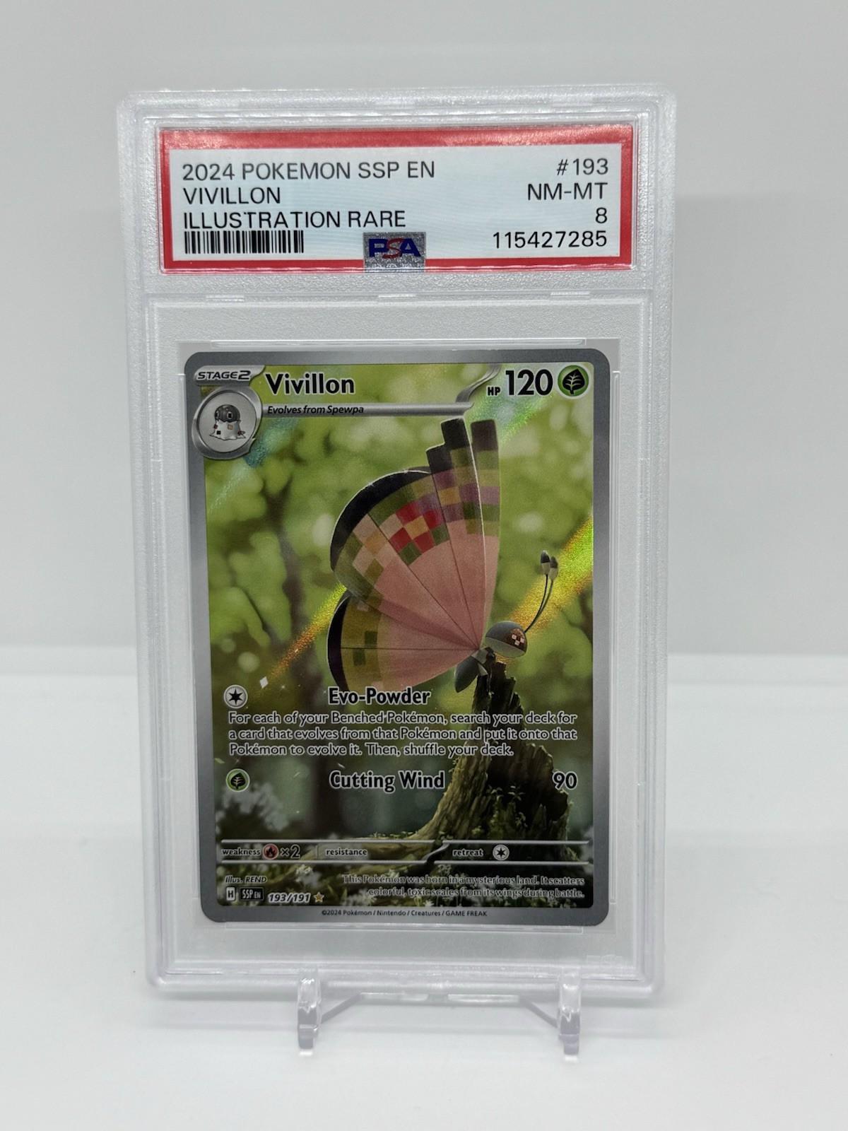 2024 POKEMON SSP EN-SURGING SPARKS ILLUSTRATION RARE #193 VIVILLON PSA 8