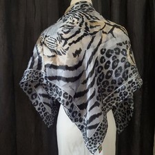 Women's Silky Scarf Wrap SYMPHONY Silver Black Vintage Italy Square 34"