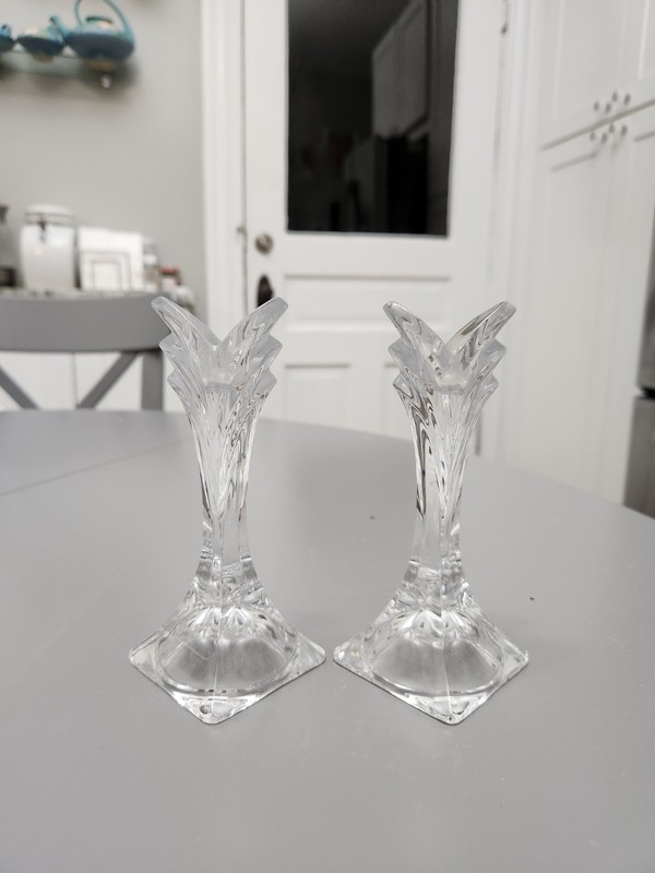 Mikasa Lead Crystal 5.5" Art Deco Candle Stick Holders Park Lane Pattern Set 2
