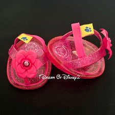 Build-A-Bear FUCHSIA JELLY SANDALS Flowers Sparkles FLIP-FLOPS Pink Teddy Shoes
