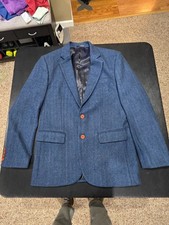 Tweedmaker Men  s 3-Piece Blue Herringbone Tweed Wool Suit 40R 32x30