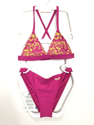 Arena Mädchen Badeanzug Girls Bikini Triangle, Rosa/Gelb, 140 cm UK/USA26