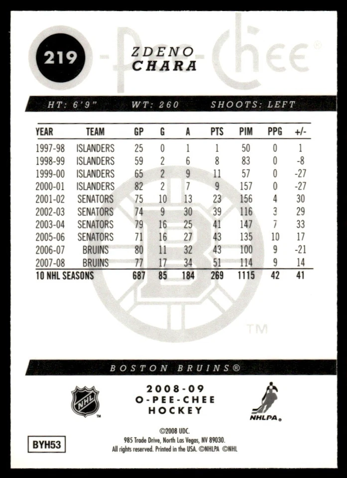 2008-09 O-Pee-Chee Metal Zdeno Chara Boston Bruins #219 - Image 2 of 2