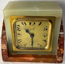 Art Déco Onyx Marmor Uhr 1930er Tischuhr Wecker Frankreich läuft an Top