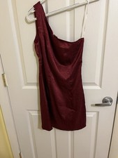 SALE !Lulu Lisette Dress Size XS one shoulder satin mini dress in bergundy