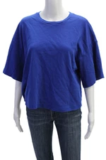 COS Womens Short Sleeve Crew Neck Boxy Tee Shirt Blue Cotton Size Medium