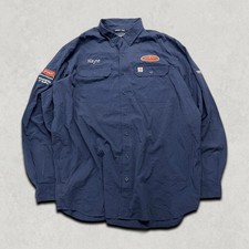 Carhartt Force Work Shirt Mens 2XL Workwear Embroidered Patches Button Up, Navy