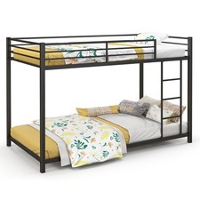 Metal Bunk Bed Low Profile Single Over Single Bunk Beds with Ladder Black