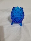 Vntg Glass Hobnail Blue Egg Shaped Vase Fenton 5" Three Footed