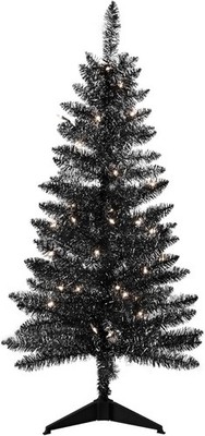 4ft Halloween Black Christmas Tree Artificial Mini Tabletop Tree with 50 Lights