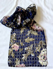 Women’s Vtg Large Oversized Scarf Shawl Navy Gold Floral Design 13 x 72 Long — photo 6