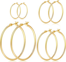 Gold Hoop Earrings Set for Women,14K Gold Plated Gold Hoops with Sterling Silver