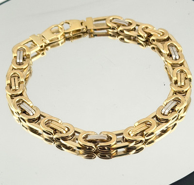 Pure 14 K Two Tone Gold fancy Design link Bracelet 8.5'' Long
