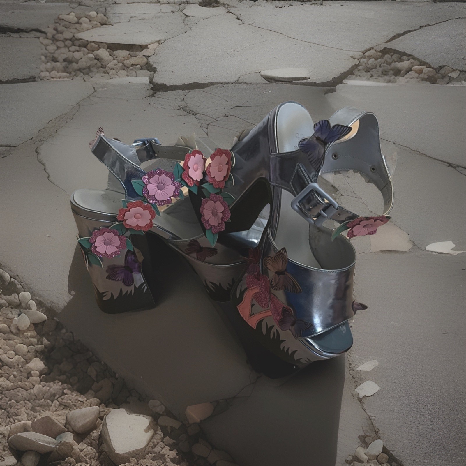 Kill Platform Heels Floral Butterfly Women's 6 M