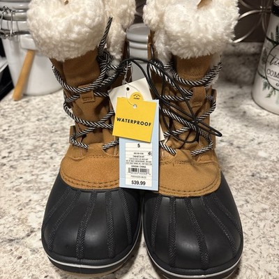 Cat & Jack Boots Leather Fur Winter SNOW Waterproof Kids YOUTH GIRLS Size 5