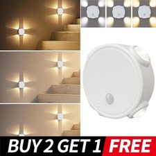 LED Motion Sensor Bedroom Night Light 4-Head Magnetic USB Rechargeable Wall Lamp