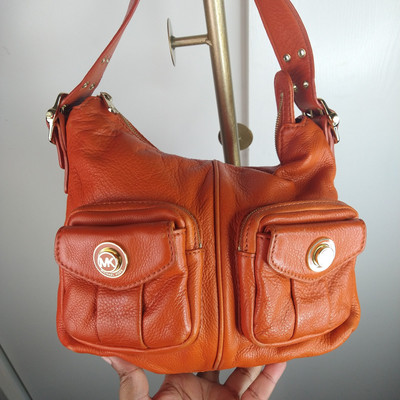 Michael Kors Orange Leather Shoulder Bag Gold Hardware B-0902
