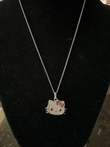 Hello Kitty Sanrio Sterling Silver Crystal Face Necklace