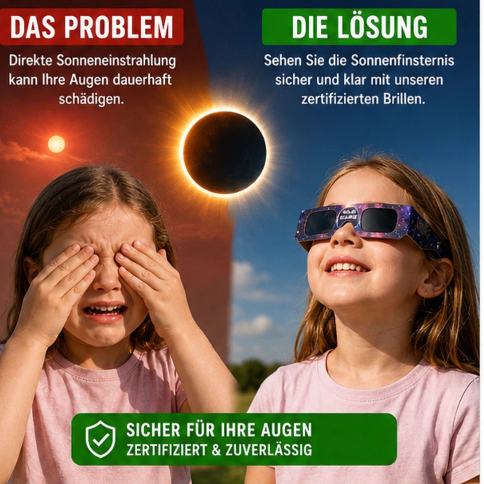 10 Stück Sonderangebot Sonnenfinsternis Brille CE ISOzertifiziert Sicher Sonnens - Bild 4 von 4