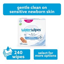 WaterWipes Baby Wipes, 3-In-1 Clean Care Protect, 99.9 Water, Unscented,4 Packs
