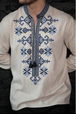 Men  s Ukrainian Vyshyvanka Shirt  Cossack    Beige Melange Linen