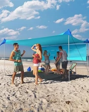  Beach Tent Sun Shelter 11x11ft, UPF50+ Protection Beach Canopy Tent Sun Blue
