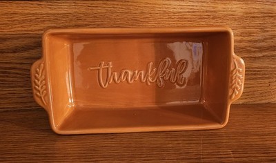 Loaf Dish Fall Bakeware/Tableware OvenMicroDW Safe Orange Thankful 9x5x2.5'' NEW