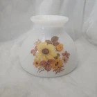 Vintage Milk Glass Lamp Shade w/ Fall Flowers 8" Fitter -Thick Glass Smooth Top
