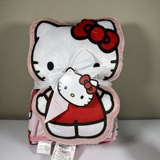 Hello Kitty Shaped Pillow  Throw Set, Pink W Bows 40" x 50" Brand New