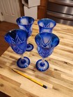 GORGEOUS Bohemian Vintage 3 Cobalt Blue Crystal Clear Cut Wine Glasses  — photo 9