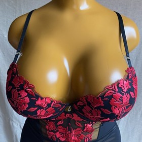 Ann Summers THE HERO Cami Suspender, Black Sheer Mesh Red Embroidered, UK 16 B-C