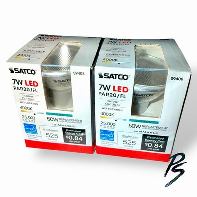 LOT OF 2 SATCO S9408 7W 7PAR20/LED/40'/4000K/120V/D  Indoor/Outdoor Wet Location