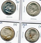 1964 KENNEDY HALF DOLLAR (3) 1963 FRANKLIN HALF DOLLAR (1) SILVER