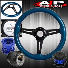Extender + Quick Release For 89-05 Eclipse + Blue Wood Deep Dish Steering Wheel