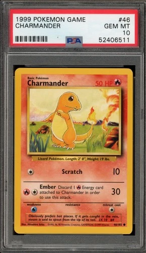 Pokemon Charmander Base Set Unlimited #46 PSA 10 Gem Mint