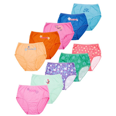 WONDER NATION Girls 10 Pack Cotton Briefs/Panties Multi Color Days Of Week