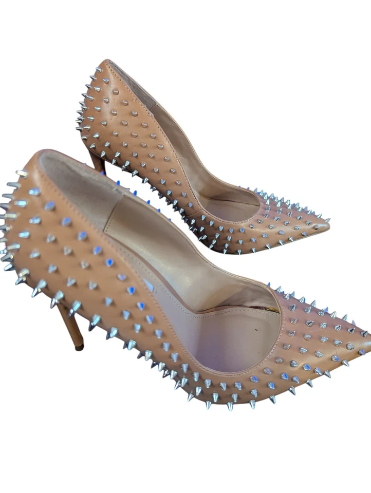 Steve Madden Vala Nude Beige Tan Silver Spike Studded High Heel Women's Size... - Image 2 of 4