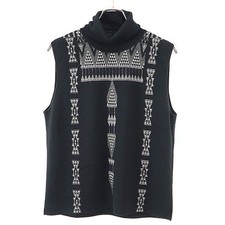 HERMES turtleneck Sleeveless Cashmere Knit Sweater Black 42
