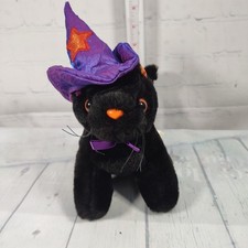 Dan Dee Black Cat 8 Inch Plush Purple Witch Hat  Bow Halloween Stuffed Animal
