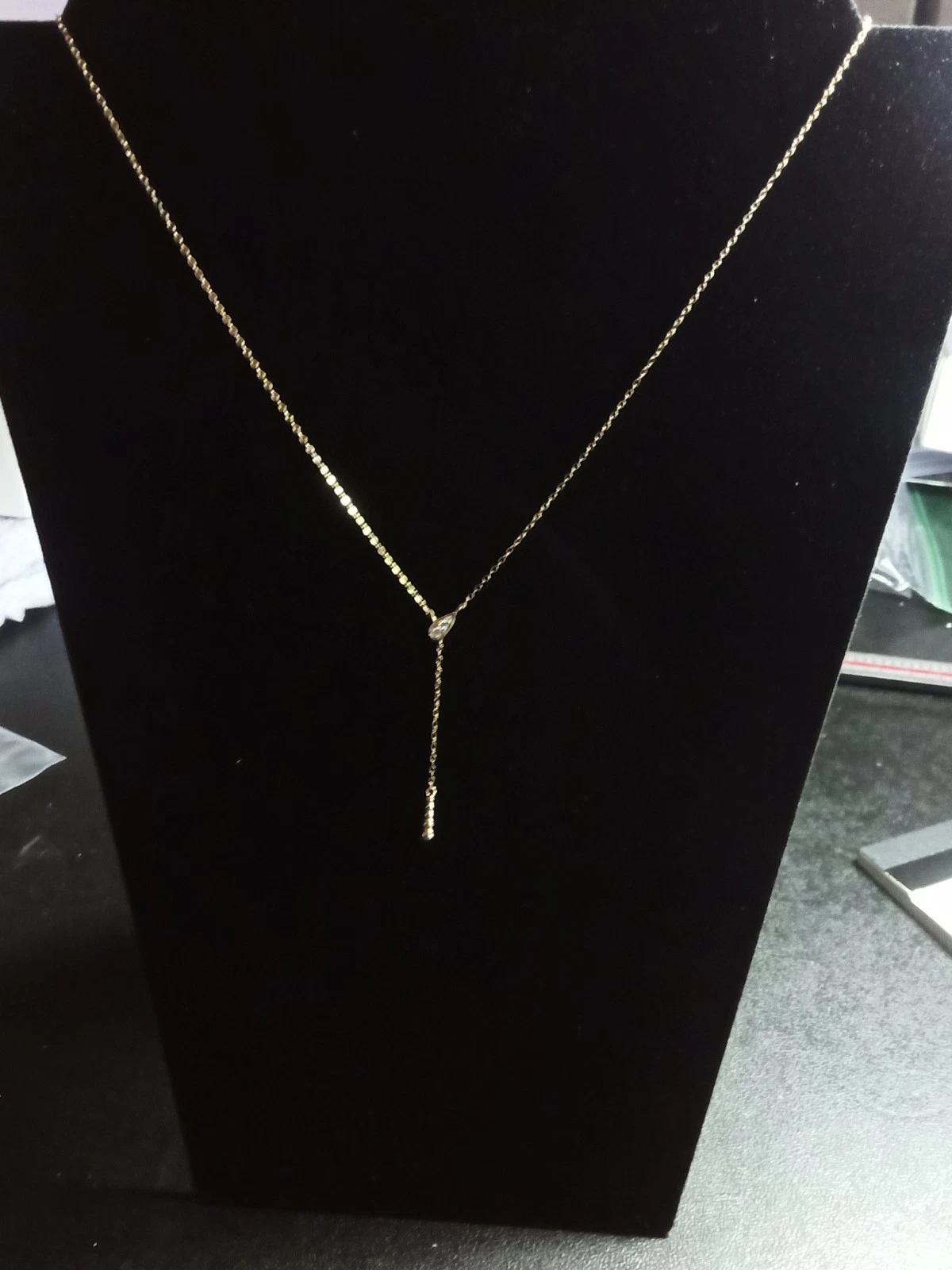16-18" 14K Gold Over Sterling Necklace With Moissanite Accents And Chain Drop