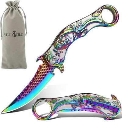 Vividstill Pocket Knife for Men, Cool Folding Knife With Embossed 3D Dragon R...