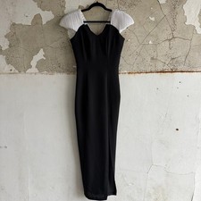 Vintage 90s Evening Gown Black & White Dress Cocktail Party Glam Statement Bow S