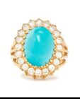 Vintage 14k Gold Turquoise Diamond Halo Ring
