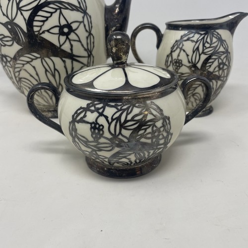 Antiguo Juego de Té Superpuesto de Plata Deusch Baviera Patrón de Pájaro Raro - Imagen 2 de 21