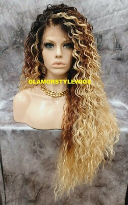 FREE PART LACE FRONT WIG LONG LAYERED CURLY OMBRE BROWN  display picture 2