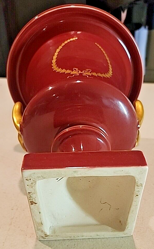 Vintage Trenton Keramik Vase mit Fuß und goldenem Emblem, Griffen & Rand 8" - Bild 6 von 8