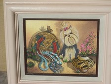 NEW MEXICO SOUTHWESTERN STILL LIFE PAINTING WITH YORKSHIRE TERRIER DOG