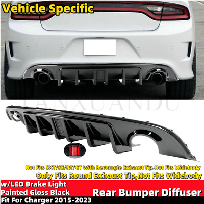 Rear Bumper Diffuser W/LED Brake Light Fit For Dodge Charger 2015-2023 Shark Fin