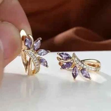 2Ct Marquise Cut Simulated Amethyst Women Hoop Earring 14K Yellow Gold Plated