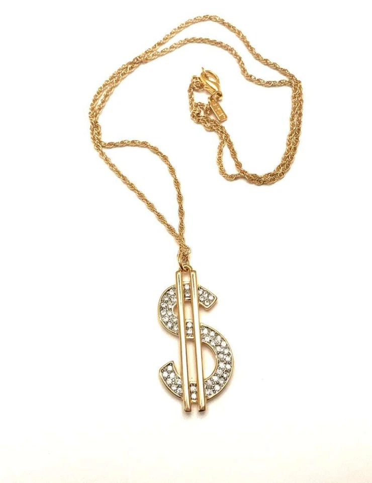 KENNETH JAY LANE - $ ДЕНЬГИ ЗНАК ЗОЛОТО И КРИСТАЛЛ ПОДВЕСКА ОЖЕРЕЛЬЕ - Изображение 3 из 3
